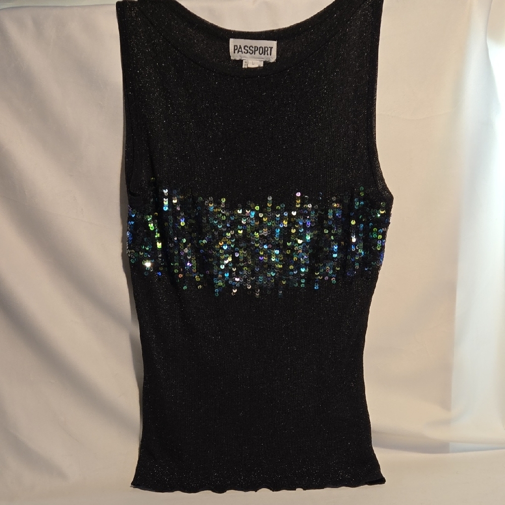 Vintage Passport Black Sequin Tank Top - Picture 6 of 10
